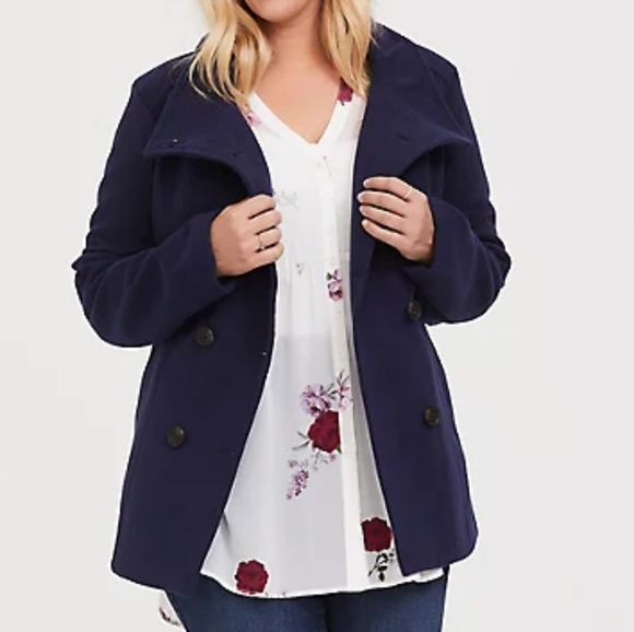 COPY - 💋TORRID |NAVY DOUBLE-BREASTED PEACOAT - Picture 3 of 5